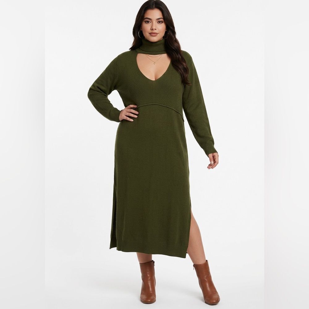 Eloquii Plus size deep olive green sweater dress with turtleneck NWOT size 22/24